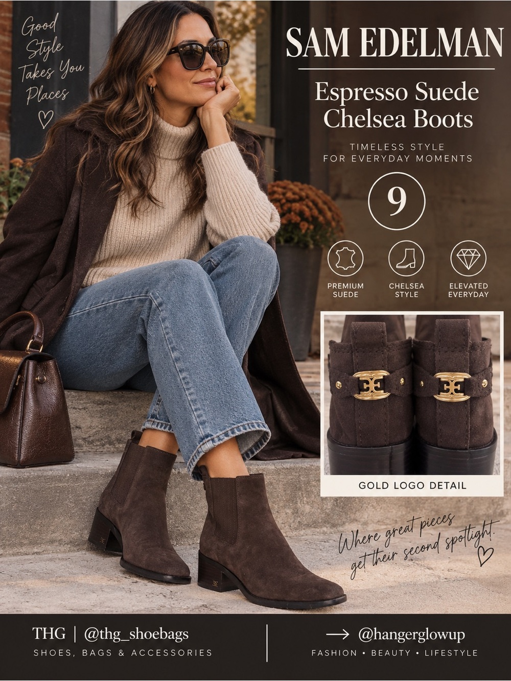 Sam Edelman Espresso Brown Suede Chelsea Boots Square Toe Size 9